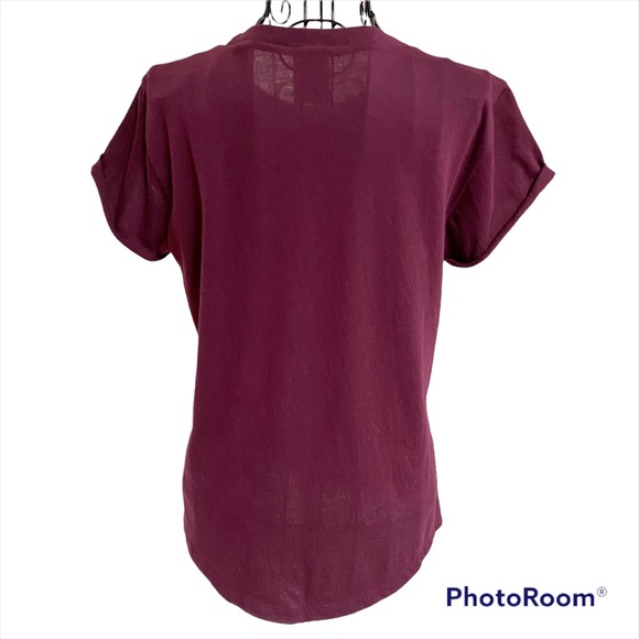 PINK Victoria’s Secret Maroon w/ White Logo Short Cuffed Sleeve Shirt Size S - Picture 3 of 8